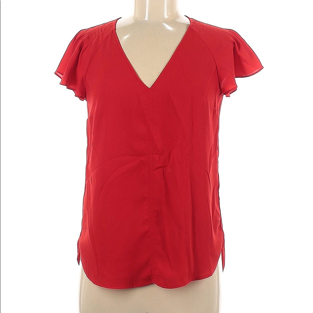 H&M‎ Ruffle Short Sleeve Red Blouse Size 10